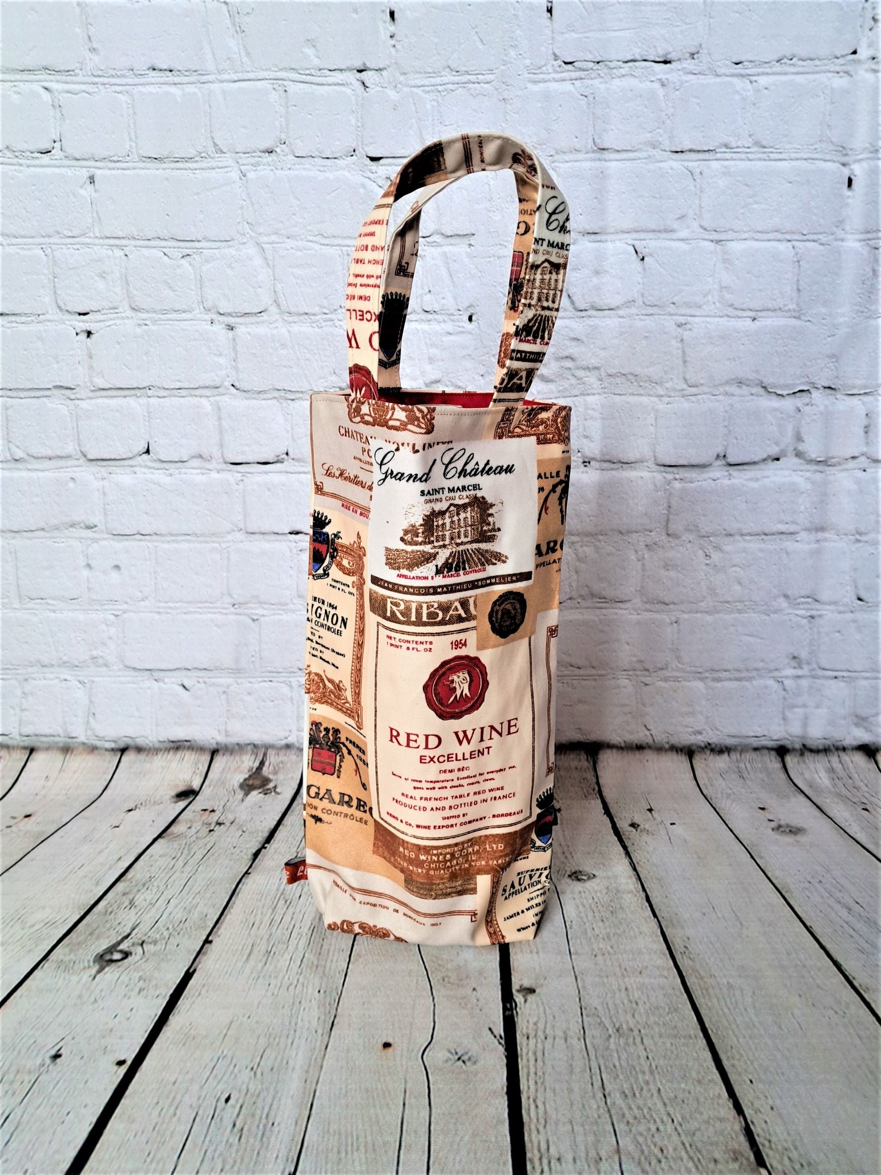 Bolsa para vino de tela estampada